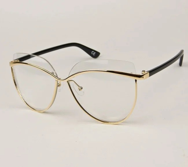 Large Retro Cat Eye Gold Rim Cut Frames Fashion Designer Women Eyeglasses 30387